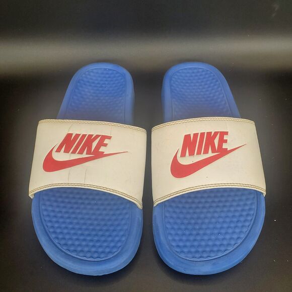 Nike Red White Blue Benassi Sports Slides Sandals Men’s Size 8 - Picture 3 of 3
